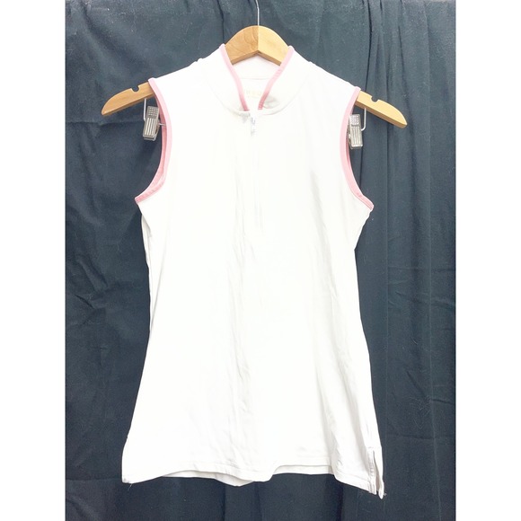 Smith & Quinn Tops - Smith & Quinn Womens White Pink Trim Quarter Zip Sleeveless Golf Polo Top XS